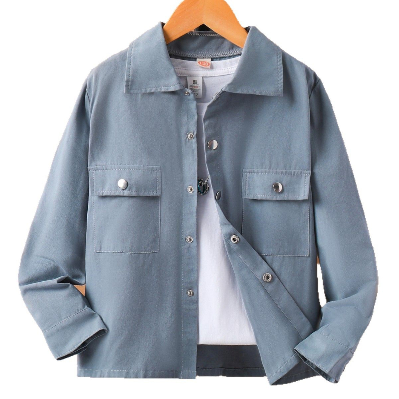 Detské oblečenie Chlapčenská košeľa Jarná a jesenná nová pekná košeľa Pracovný kabát Bavlnená košeľa s dlhým rukávom a štyrmi gombíkmi pre stredné a veľké deti