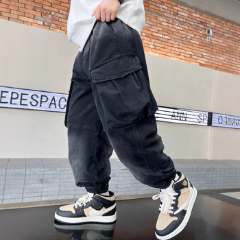 Vaikų drabužiai Berniukų rudens kelnės 2025 Nauji rudens džinsai vyresniems berniukams Cargo kelnės Pavasario ir rudens madingos