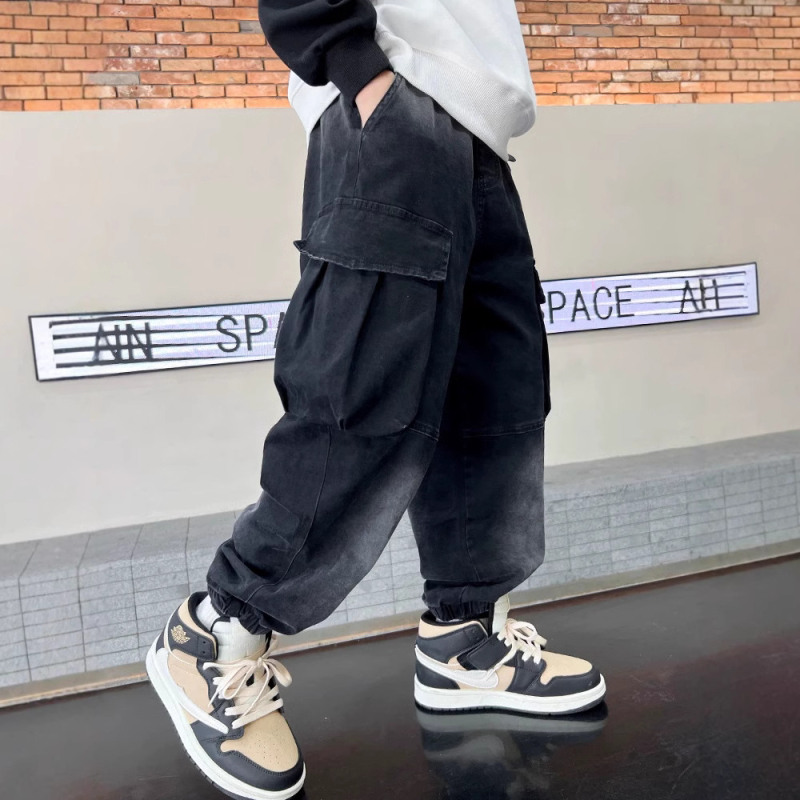 Vaikų drabužiai Berniukų rudens kelnės 2025 Nauji rudens džinsai vyresniems berniukams Cargo kelnės Pavasario ir rudens madingos
