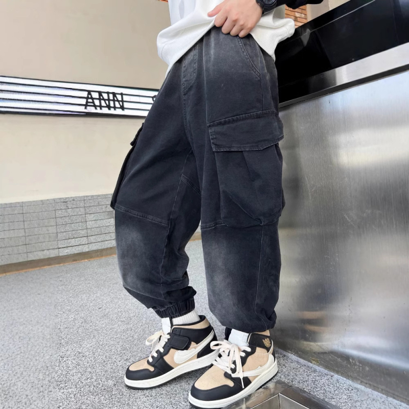 Vaikų drabužiai Berniukų rudens kelnės 2025 Nauji rudens džinsai vyresniems berniukams Cargo kelnės Pavasario ir rudens madingos