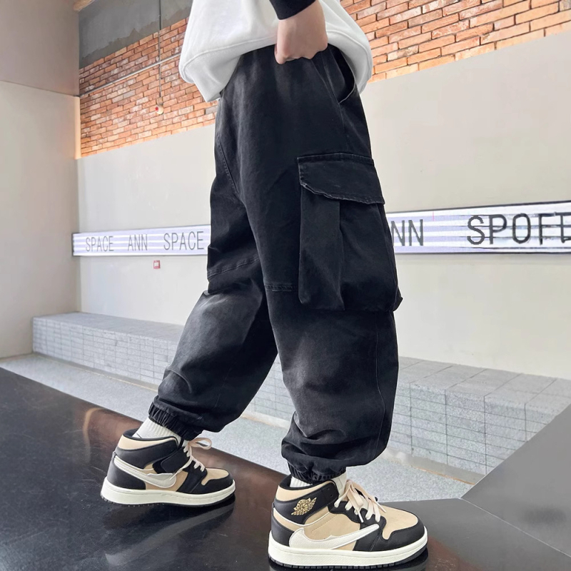 Vaikų drabužiai Berniukų rudens kelnės 2025 Nauji rudens džinsai vyresniems berniukams Cargo kelnės Pavasario ir rudens madingos