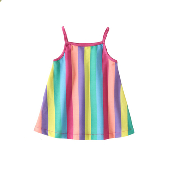Νέο καλοκαιρινό φόρεμα για κορίτσια με διακριτική ριγέ φούστα σε χρώμα ουράνιου τόξου