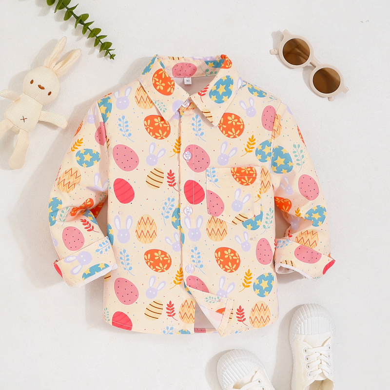 Nova dječja majica dugih rukava s printom uskršnjih jaja za proljeće i ljeto 2025. godine, prekogranična