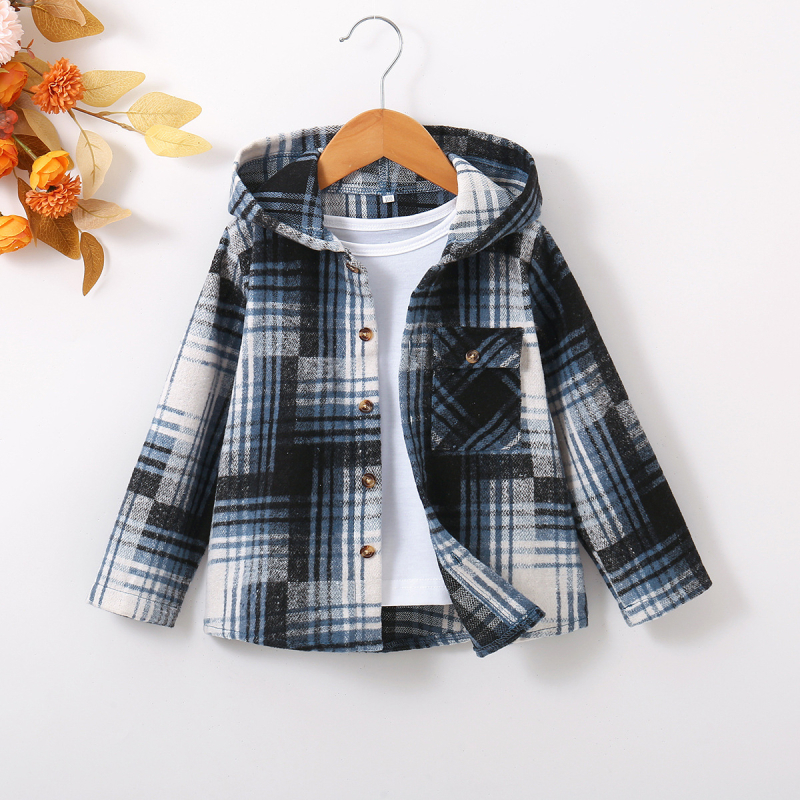 Prekogranična nova dječja proljetna i jesenska jakna s kapuljačom dugih rukava, dječja karirana široka košulja, ležerna jakna za vanjsku odjeću