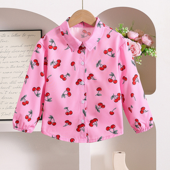 Cezhraničný európsky a americký dievčenský štýl s potlačou čerešňového vzoru, klopou s dlhým rukávom, korzetom a manžetou, podšívkou s otvorenými dverami.