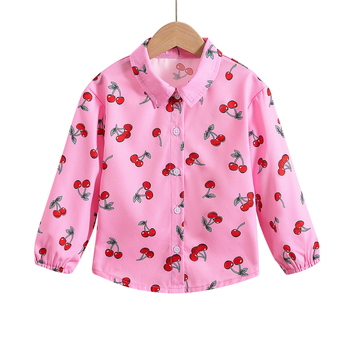 Cezhraničný európsky a americký dievčenský štýl s potlačou čerešňového vzoru, klopou s dlhým rukávom, korzetom a manžetou, podšívkou s otvorenými dverami.