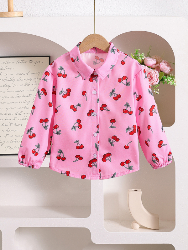 Cezhraničný európsky a americký dievčenský štýl s potlačou čerešňového vzoru, klopou s dlhým rukávom, korzetom a manžetou, podšívkou s otvorenými dverami.