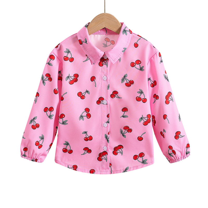 Cezhraničný európsky a americký dievčenský štýl s potlačou čerešňového vzoru, klopou s dlhým rukávom, korzetom a manžetou, podšívkou s otvorenými dverami.