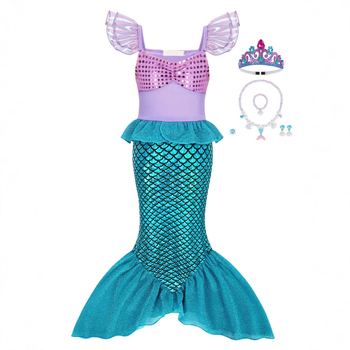 Φούστα Γοργόνας με Πούλιες, Παιδικό Φόρεμα Φωτογραφίας για Κορίτσια 3-10 Ετών, Παραθαλάσσιο, Φούστα Πριγκίπισσας, Τιράντες, Ψαροκόκαλο