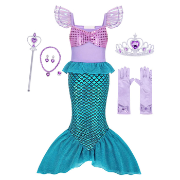 Φούστα Γοργόνας με Πούλιες, Παιδικό Φόρεμα Φωτογραφίας για Κορίτσια 3-10 Ετών, Παραθαλάσσιο, Φούστα Πριγκίπισσας, Τιράντες, Ψαροκόκαλο