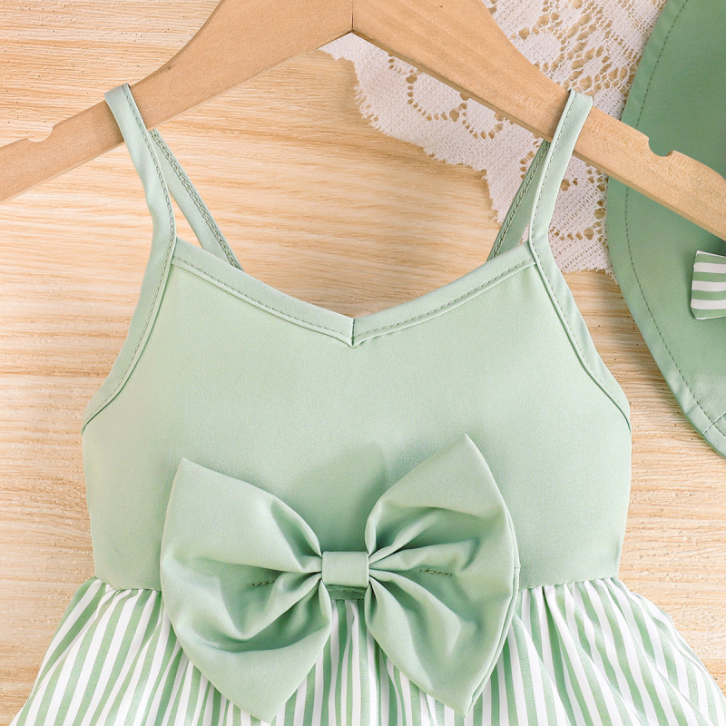 Prekogranična slatka ljetna haljina za djevojčice iz 2025., nova prugasta haljina s uzorkom torte i suknjom, šeširom i haljinom