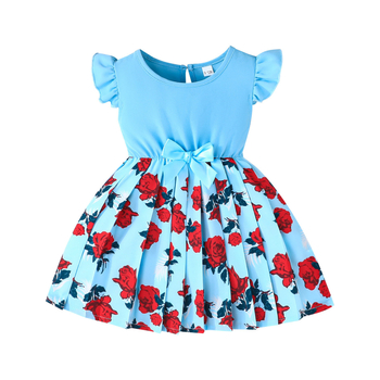 Διασυνοριακό Ευρωπαϊκό και Αμερικανικό Καλοκαιρινό Άγιο Βαλεντίνο 2025 Νέα Γλυκιά Χαριτωμένη Φούστα με Πλισέ Σχέδιο με Τριαντάφυλλα και Στρογγυλή Λαιμόκοψη