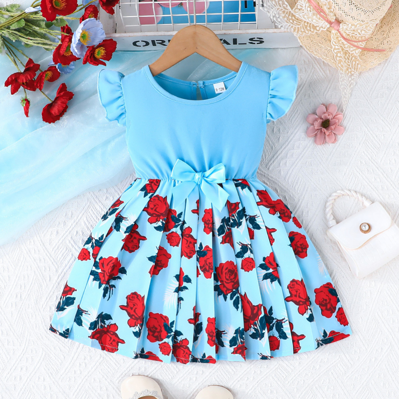 Cezhraničné európske a americké letné valentínske šaty s okrúhlym výstrihom a skladanou sukňou na rok 2025