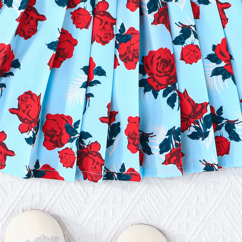 Cezhraničné európske a americké letné valentínske šaty s okrúhlym výstrihom a skladanou sukňou na rok 2025