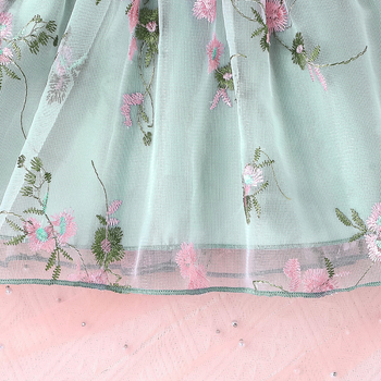 2025 Γλυκό και Χαριτωμένο Φόρεμα Πριγκίπισσας με Κεντημένα Λουλούδια, Φούστα από Διχτυωτό Υλικό, Στρογγυλό Φόρεμα, Καλοκαιρινό, Ρομαντικό, Νέο Στυλ