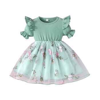 2025 Γλυκό και Χαριτωμένο Φόρεμα Πριγκίπισσας με Κεντημένα Λουλούδια, Φούστα από Διχτυωτό Υλικό, Στρογγυλό Φόρεμα, Καλοκαιρινό, Ρομαντικό, Νέο Στυλ