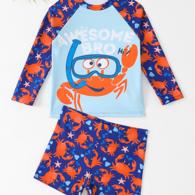 2025 Nové detské plavky s dlhým rukávom, opaľovací krém, rozparok, chlapčenské malé a stredné detské plavky, kreslené študentské plavky