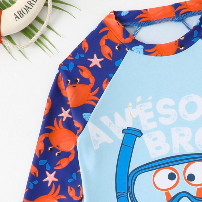 2025 Nové detské plavky s dlhým rukávom, opaľovací krém, rozparok, chlapčenské malé a stredné detské plavky, kreslené študentské plavky