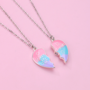 Διασυνοριακό νέο κολιέ αγάπης για παιδιά, χρώμα γλυκό κρεμαστό κόσμημα από κράμα, πτώση λαδιού, μαγνητίτη, κολιέ καλού φίλου, κοστούμι