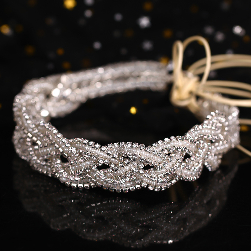 Uus kuum pruudi käsitöö riisihelmestega keerutatud lillega peakate pulmadeks pulmadeks peakate juuste aksessuaarid pruudi ehted