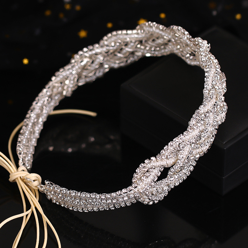 Uus kuum pruudi käsitöö riisihelmestega keerutatud lillega peakate pulmadeks pulmadeks peakate juuste aksessuaarid pruudi ehted