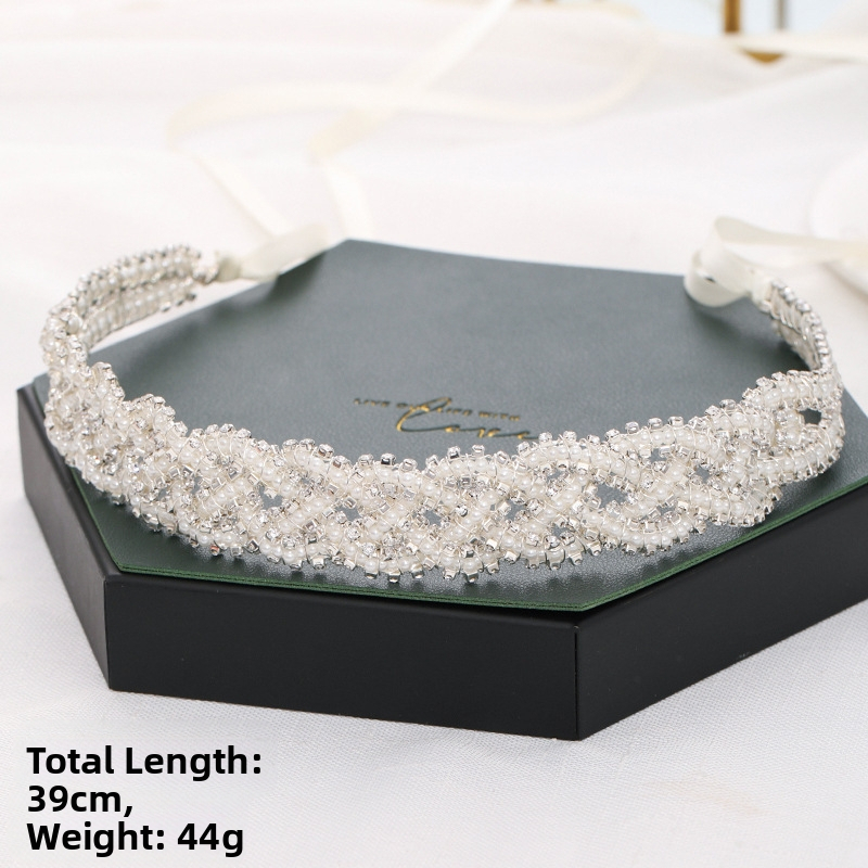 Uus kuum pruudi käsitöö riisihelmestega keerutatud lillega peakate pulmadeks pulmadeks peakate juuste aksessuaarid pruudi ehted