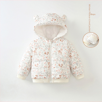 Detský jesenný a zimný kabát s flísovou podšívkou, teplý štýl jeleňov pre chlapcov a dievčatá, odchádzajúci ležérny vetruodolný kabát s kapucňou pre deti