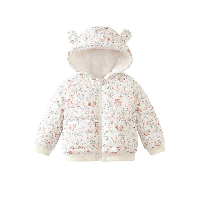 Detský jesenný a zimný kabát s flísovou podšívkou, teplý štýl jeleňov pre chlapcov a dievčatá, odchádzajúci ležérny vetruodolný kabát s kapucňou pre deti