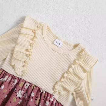 Nova djevojačka haljina dugih rukava s cvjetnim printom u korejskom stilu, jednobojna, s mozaikom i uzorkom, za proljeće i jesen 2022.