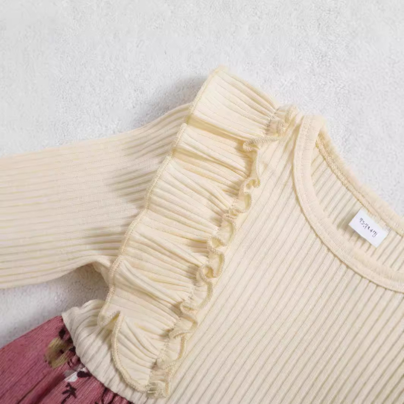 Nova djevojačka haljina dugih rukava s cvjetnim printom u korejskom stilu, jednobojna, s mozaikom i uzorkom, za proljeće i jesen 2022.