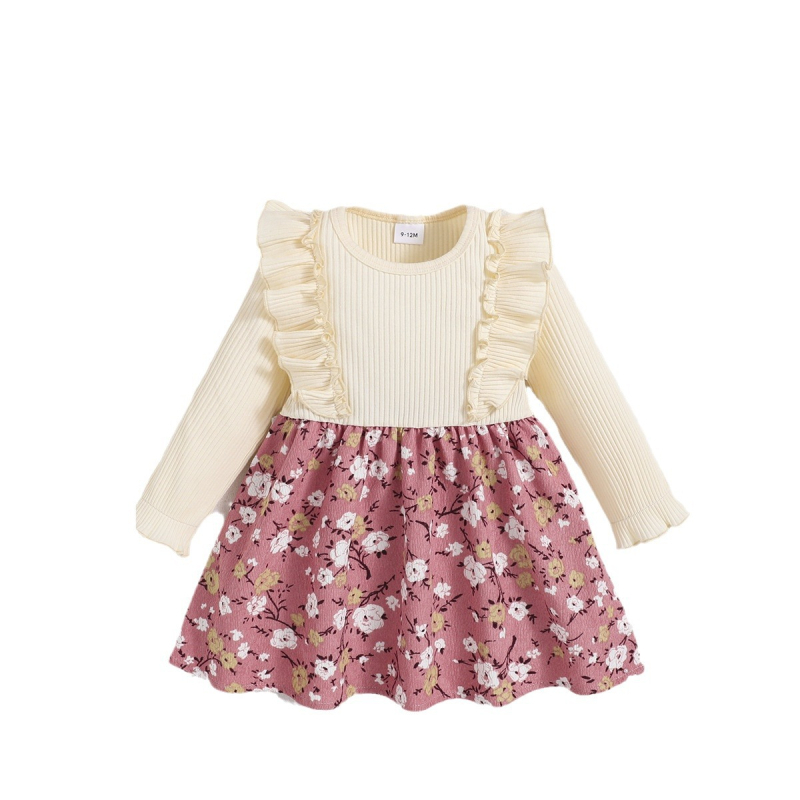 Nova djevojačka haljina dugih rukava s cvjetnim printom u korejskom stilu, jednobojna, s mozaikom i uzorkom, za proljeće i jesen 2022.