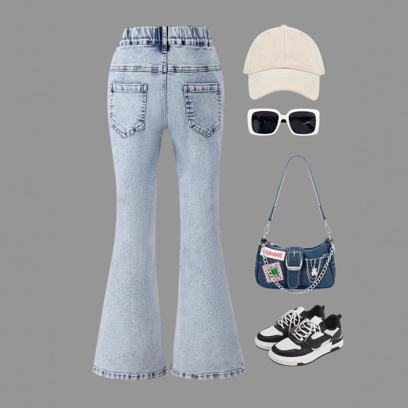 Mergaičių pasienio stiliaus tamprios džinsinės kelnės su mikroragu, skirtos įvairioms progoms, skirtos užsienio prekybai, skirtos Europos ir Amerikos mergaičių kelnėms.