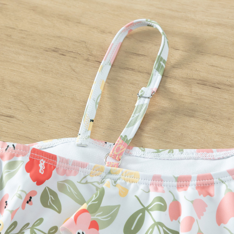 2023 m. naujas, mergaitiškas, raukiniais puoštas „Cuihua“ vaikiškas vientisas maudymosi kostiumėlis.