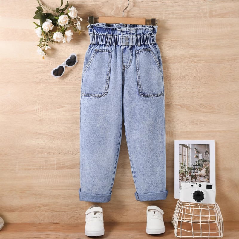 Transfrontaliere Big Girl fulg de zăpadă spălat artizanat floare boboc talie înaltă denim stil de agrement zilnic comerț exterior european și american pantaloni