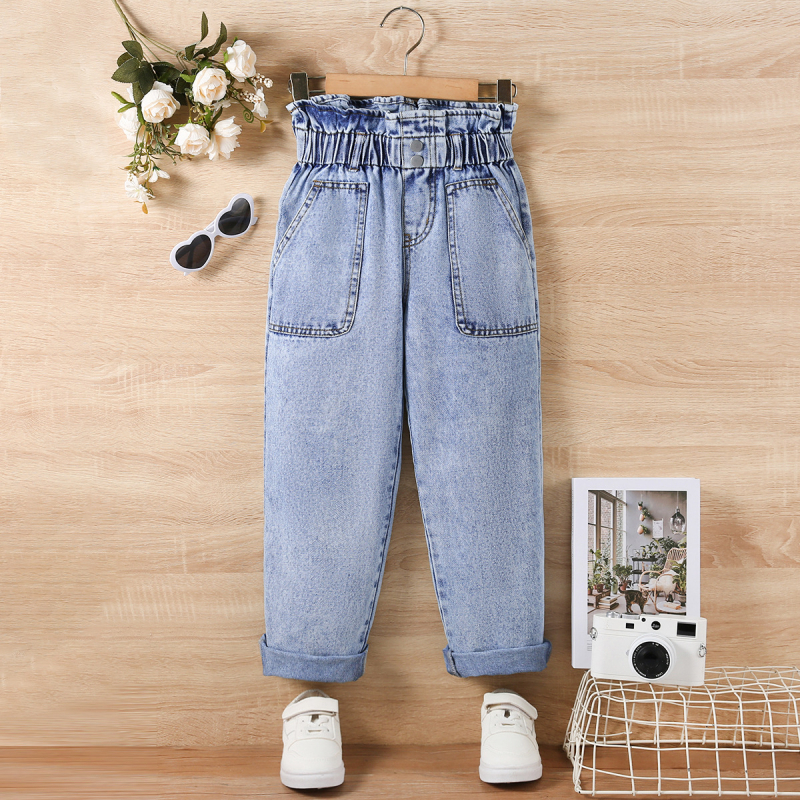 Piiriülesed suurte tüdrukute lumehelveste pesemiskäsitöö lillepungade vöökohaga kõrge vöökohaga teksariie igapäevase vabaaja stiiliga väliskaubanduse Euroopa ja Ameerika püksid