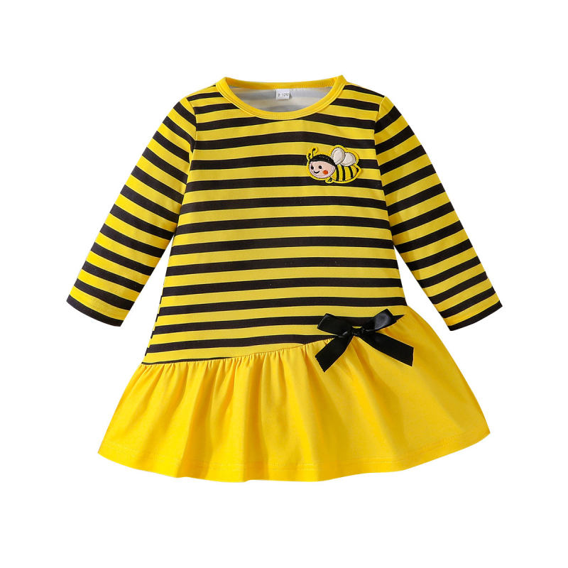 Jesen 2024., vruća prekogranična haljina za djevojčice s plavim cvijećem i mašnom, na zalihi za Europu i Sjedinjene Države