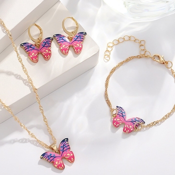 Piiriülesed Euroopa ja Ameerika naiste ehted, värviline gradientliblikas kaelakee, kõrvarõngad, käevõru, kevad- ja suvetemperamendiga kõrvarõngad naistele