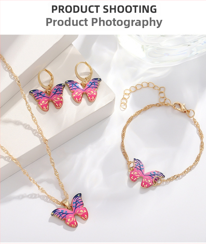 Piiriülesed Euroopa ja Ameerika naiste ehted, värviline gradientliblikas kaelakee, kõrvarõngad, käevõru, kevad- ja suvetemperamendiga kõrvarõngad naistele