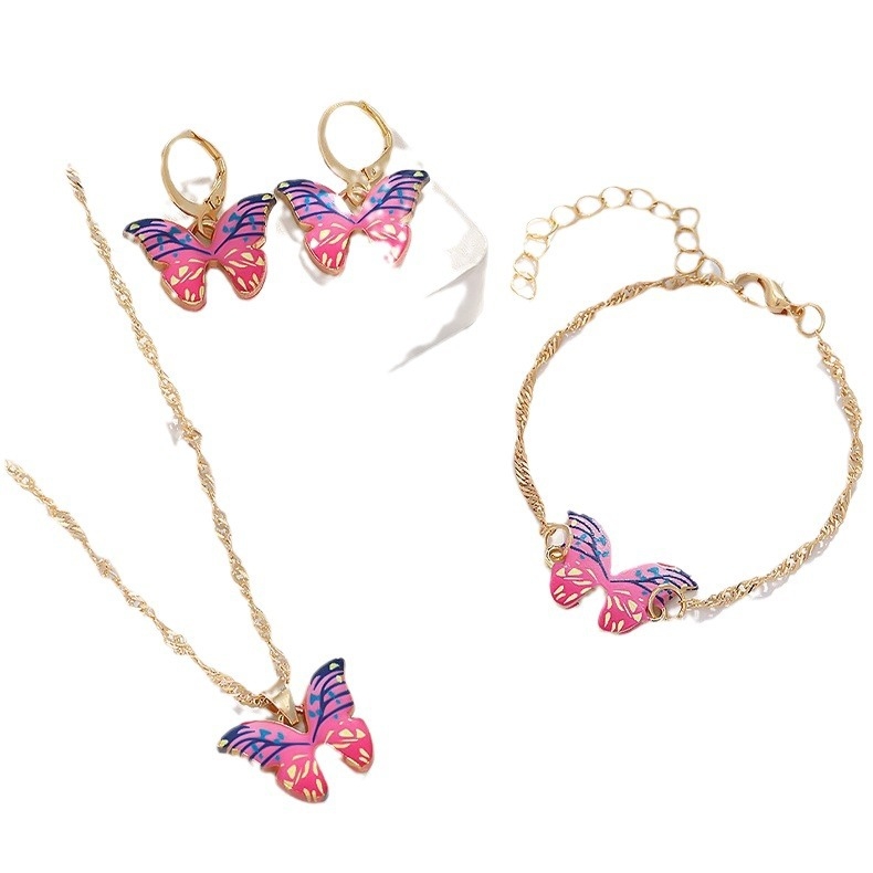 Piiriülesed Euroopa ja Ameerika naiste ehted, värviline gradientliblikas kaelakee, kõrvarõngad, käevõru, kevad- ja suvetemperamendiga kõrvarõngad naistele