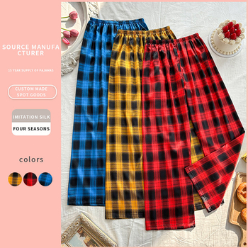 Ženske svilene ležerne pidžama hlače preko granice, tanke i široke hlače, kućna odjeća, proljetna i jesenska moda, udobne kućne pidžama hlače