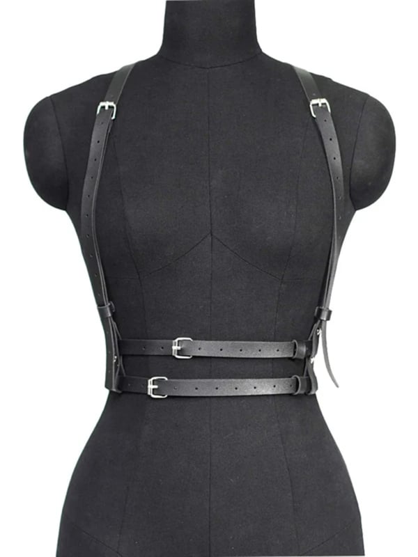 Modes skatuves izrādes melna siksna sieviešu pieaugušajiem PU ādas cieši pieguļoša plecu siksna dekorācija Eiropas un Amerikas daudzpusīga dekorācija