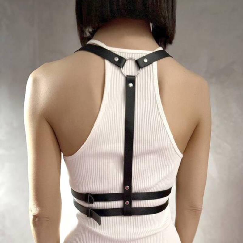 Modes skatuves izrādes melna siksna sieviešu pieaugušajiem PU ādas cieši pieguļoša plecu siksna dekorācija Eiropas un Amerikas daudzpusīga dekorācija