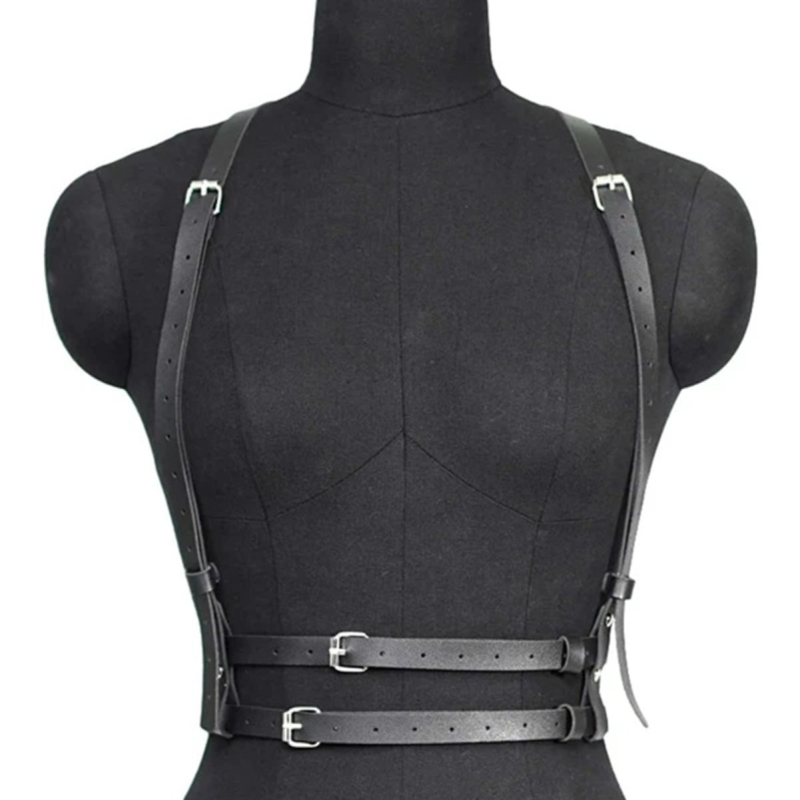 Modes skatuves izrādes melna siksna sieviešu pieaugušajiem PU ādas cieši pieguļoša plecu siksna dekorācija Eiropas un Amerikas daudzpusīga dekorācija
