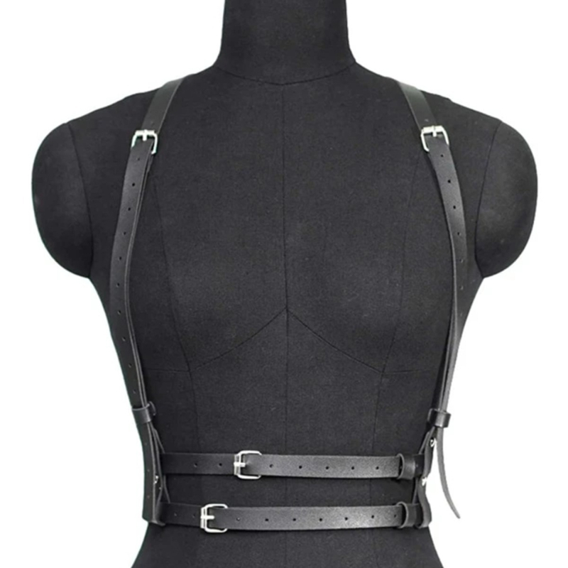 Modes skatuves izrādes melna siksna sieviešu pieaugušajiem PU ādas cieši pieguļoša plecu siksna dekorācija Eiropas un Amerikas daudzpusīga dekorācija