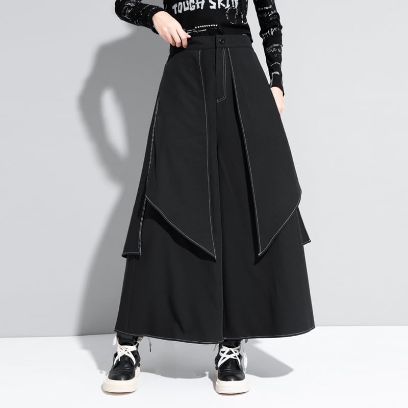 Jarné a jesenné nové nohavice so širokými nohavicami, sukňové nohavice, dávkovanie voľného dizajnu, ležérne, univerzálne, falošné, dvojdielne, rovné nohavice pre ženy