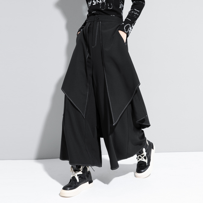 Jarné a jesenné nové nohavice so širokými nohavicami, sukňové nohavice, dávkovanie voľného dizajnu, ležérne, univerzálne, falošné, dvojdielne, rovné nohavice pre ženy