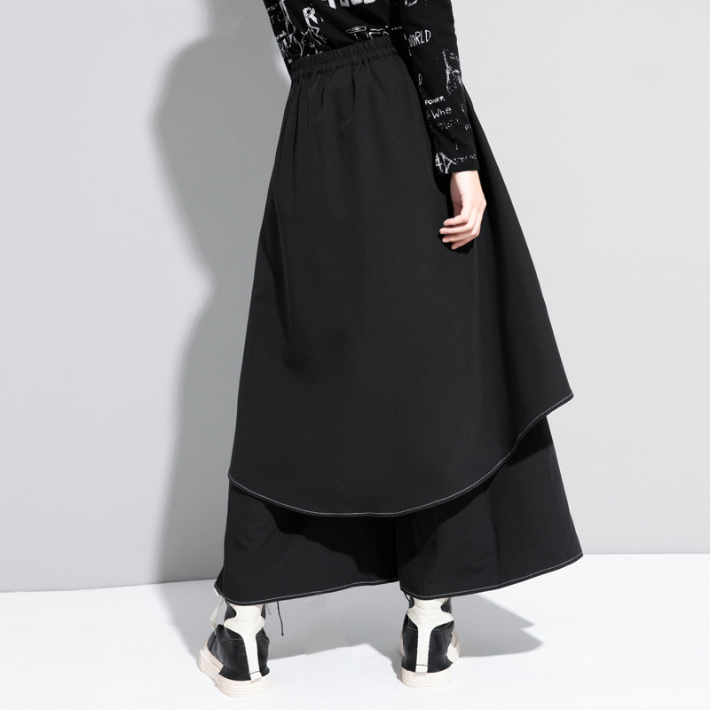 Jarné a jesenné nové nohavice so širokými nohavicami, sukňové nohavice, dávkovanie voľného dizajnu, ležérne, univerzálne, falošné, dvojdielne, rovné nohavice pre ženy