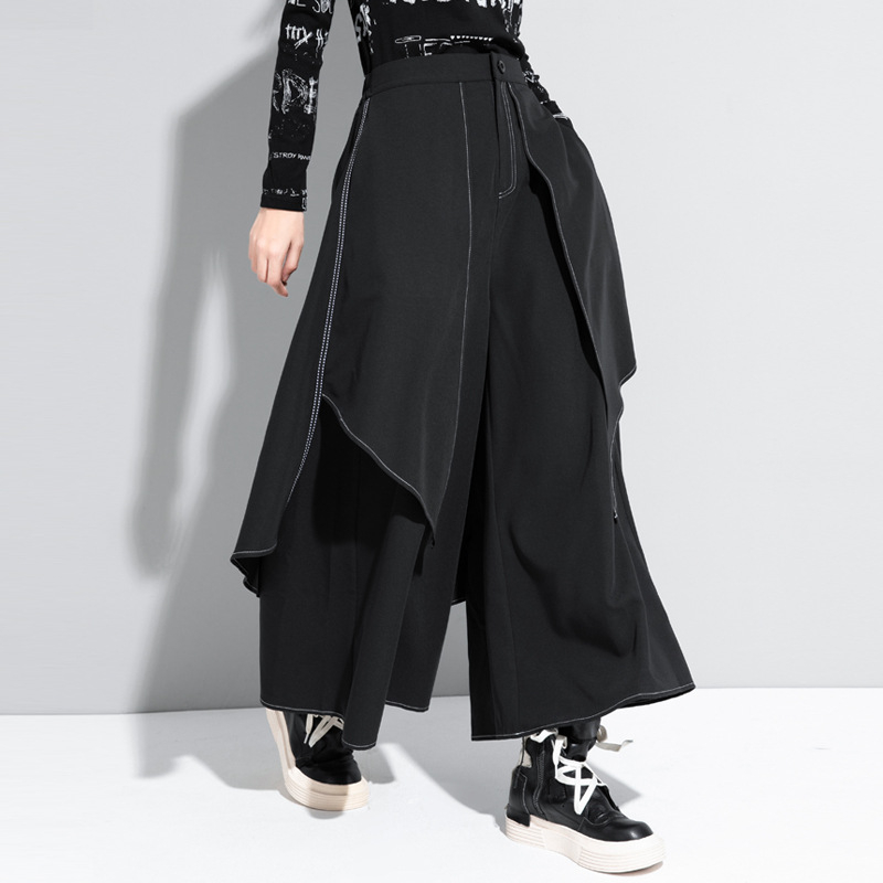 Jarné a jesenné nové nohavice so širokými nohavicami, sukňové nohavice, dávkovanie voľného dizajnu, ležérne, univerzálne, falošné, dvojdielne, rovné nohavice pre ženy