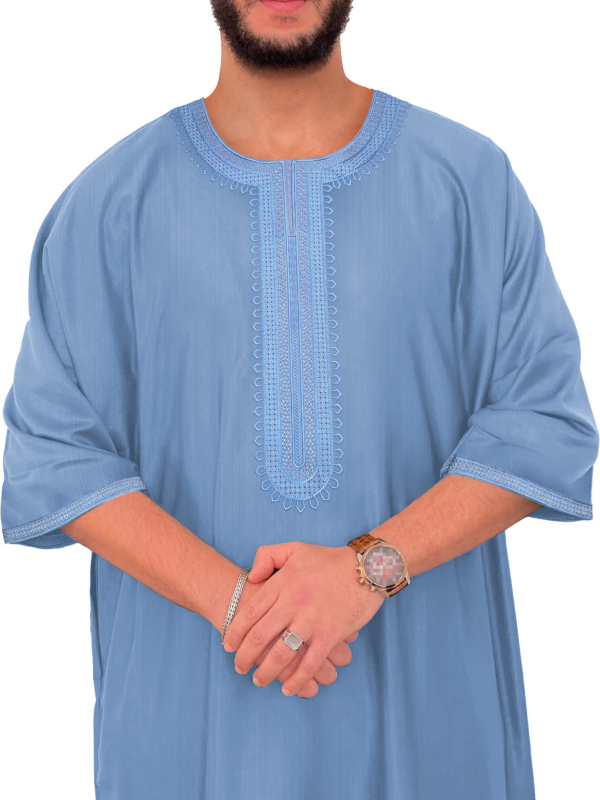 2025 Нов Близкия изток Трансграничен мюсюлмански Среден ръкав Бродерия Етнически стил Близкия изток Марокански Мъжки Халат Страничен джоб