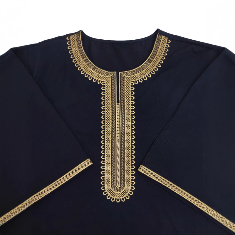 2025 Нов Близкия изток Трансграничен мюсюлмански Среден ръкав Бродерия Етнически стил Близкия изток Марокански Мъжки Халат Страничен джоб